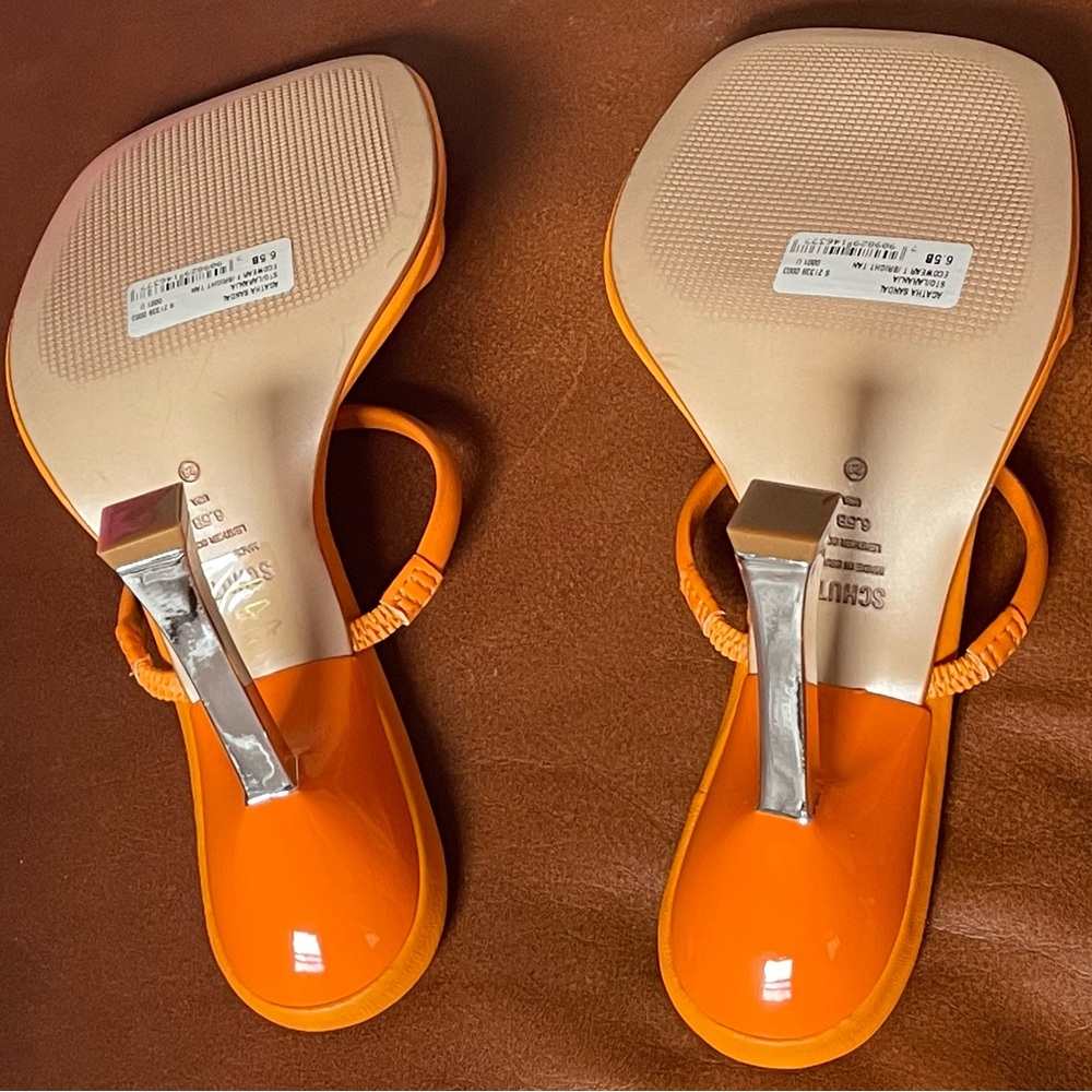BNWT! SCHUTZ, AGATHA SANDAL, BRIGHT TANGERINE LEATHER 😻🧡🍊 - Picture 6 of 16